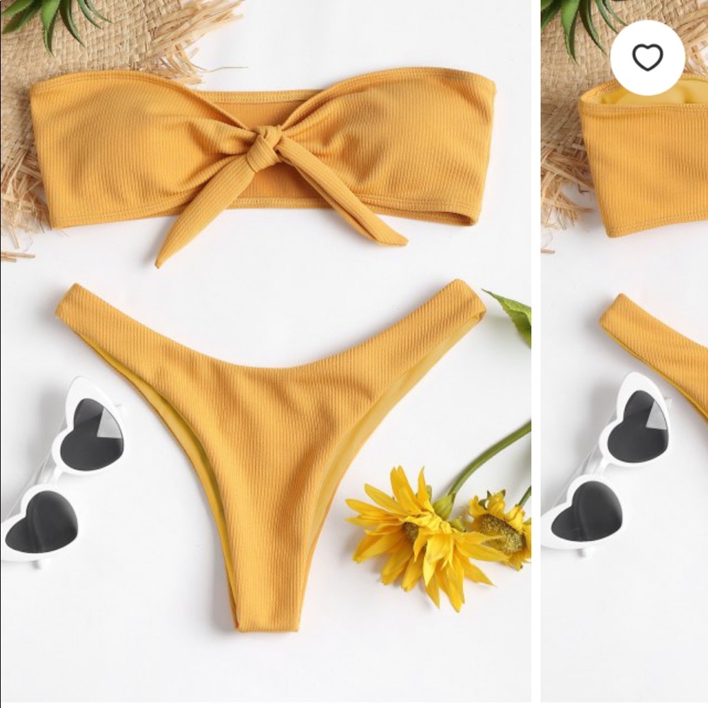 ☀️ ZAFUL Yellow Ribbed Bandeau Bikini